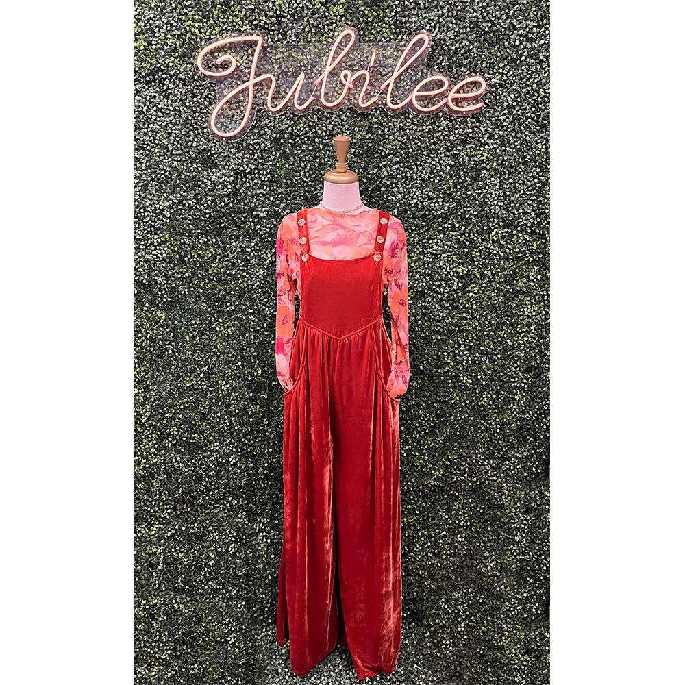 Rust Velvet Jumpsuit Pants