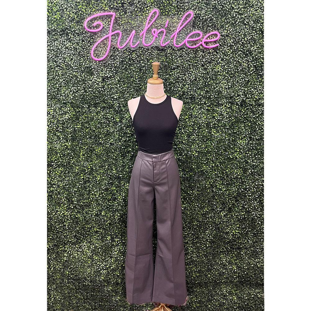 Serena Charcoal Pleather High Waisted Flare Pants
