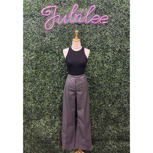 Serena Charcoal Pleather High Waisted Flare Pants