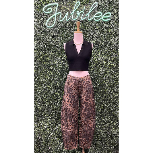 Brown Leopard Print Wide Leg Pants