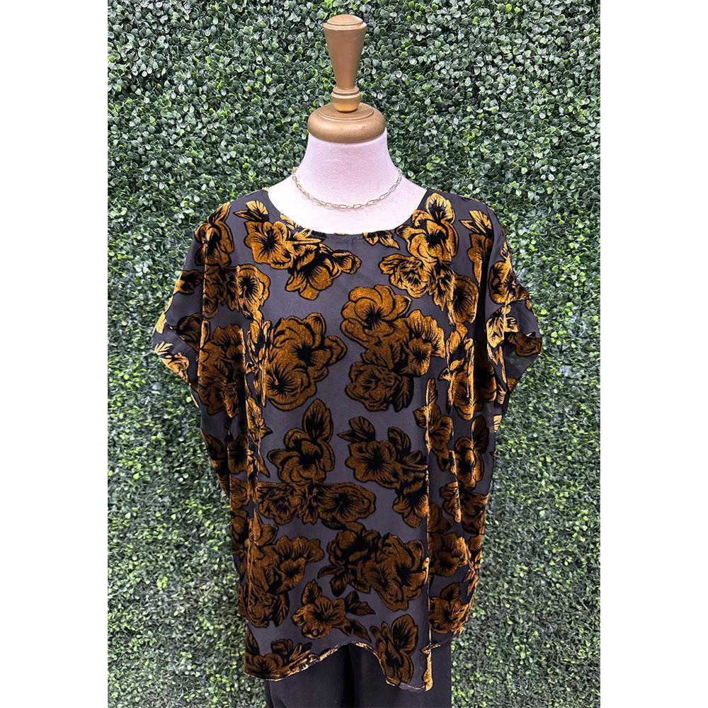 Thena Gold & Black Velvet Top