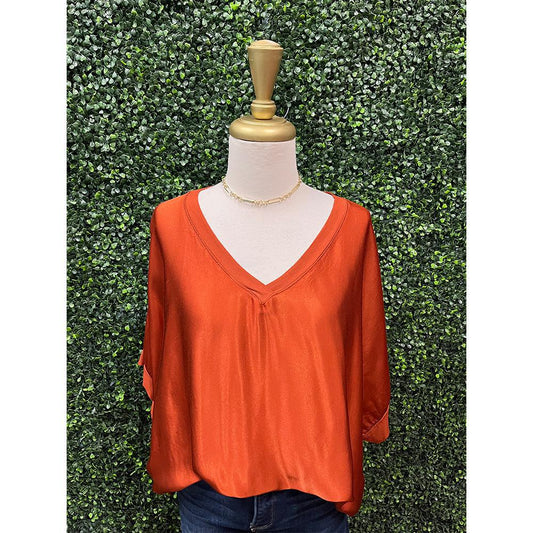 Burnt Orange Woven Satin Top