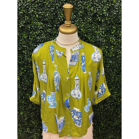 Fraya Green Vase Button Up Top