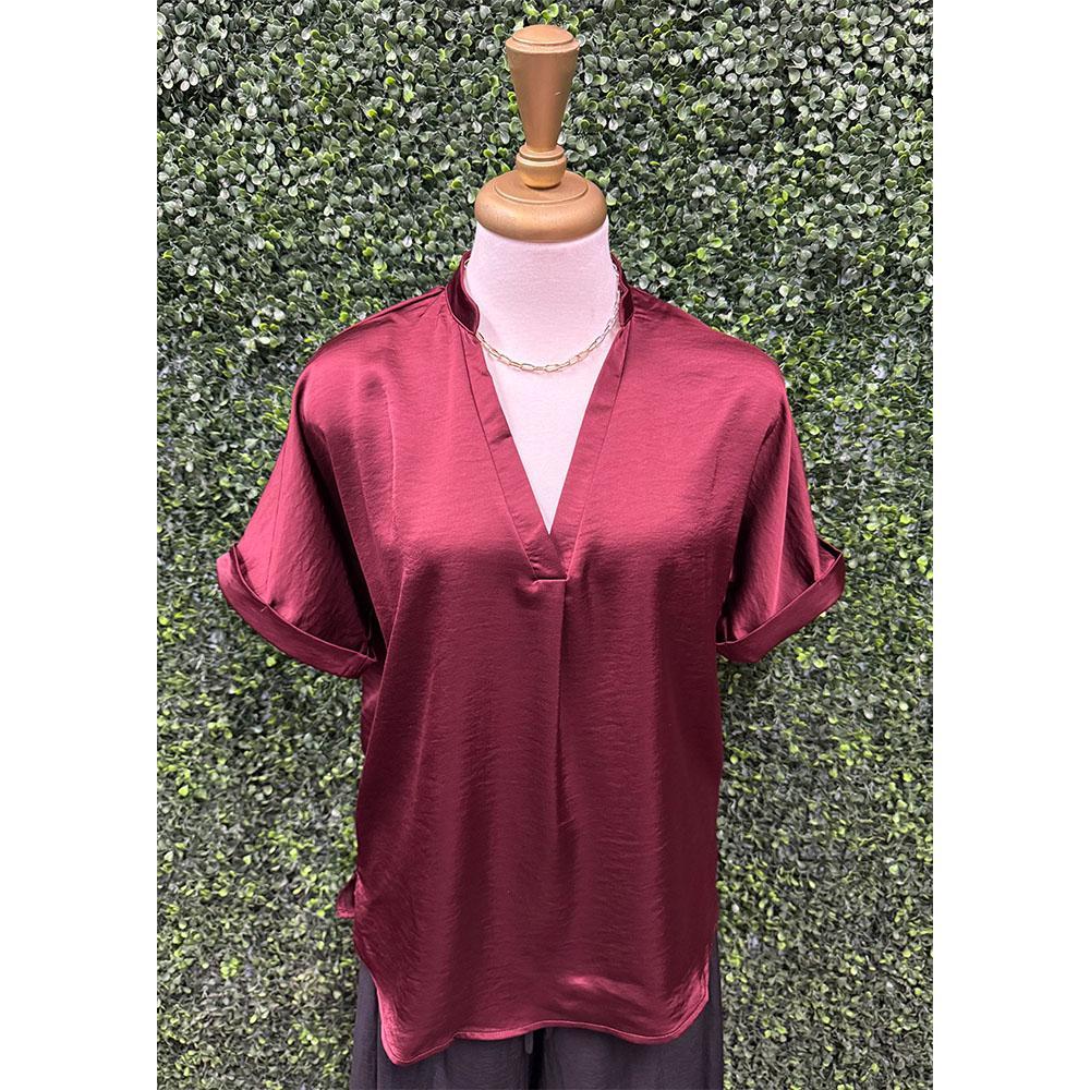 Bordeaux Satin Cleo Blouse