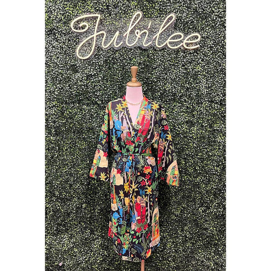 Black Floral Frida Kimono