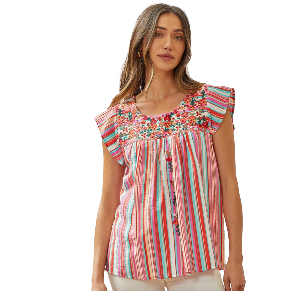 Candy Stripes Floral Embroidered Top