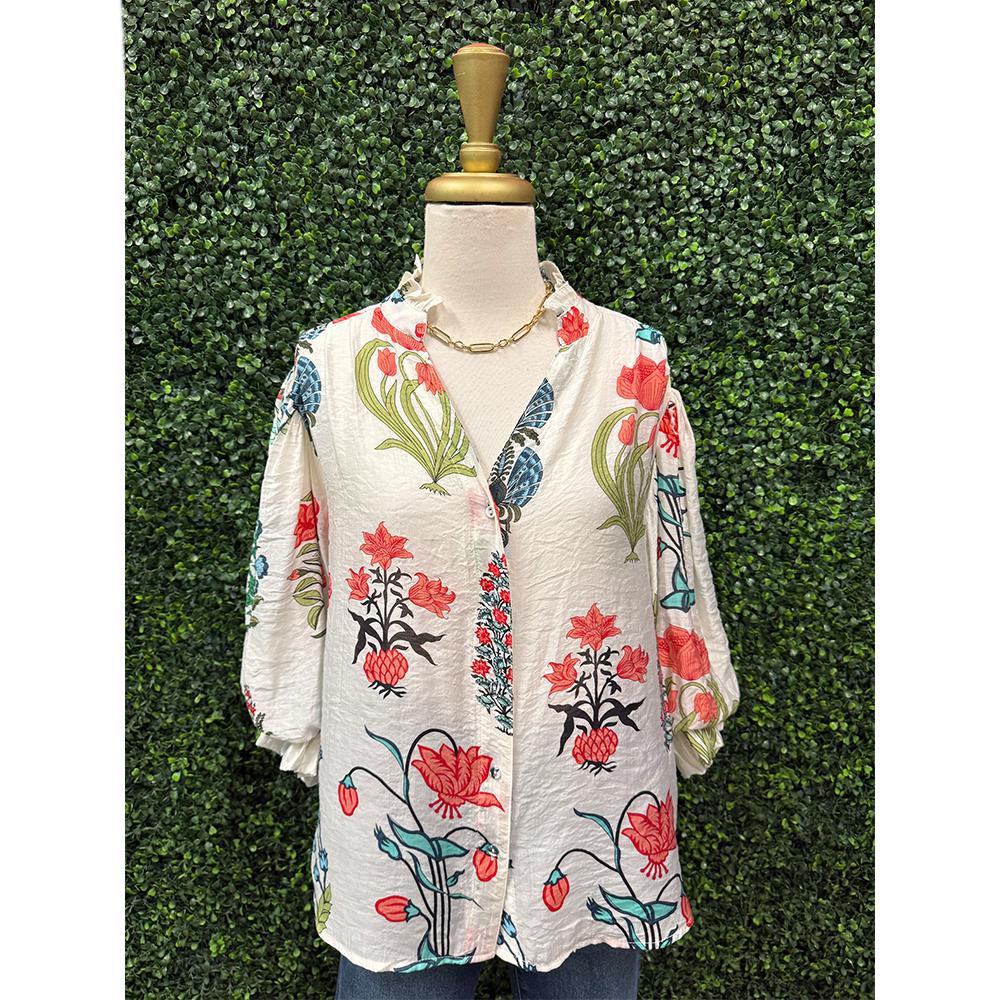 Iris Printed Button Down Top
