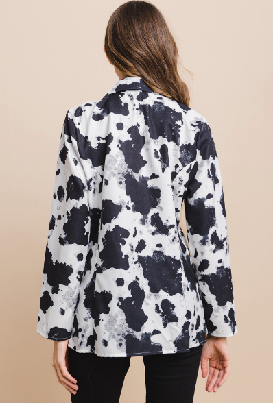 Western Cow Print Collar Long Sleeves Blazer