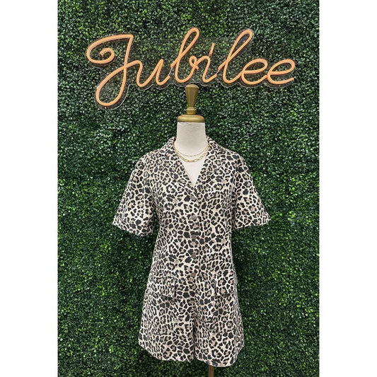 Jessa Oatmeal Leopard Short Romper