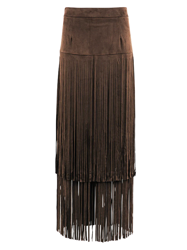 Chocolate Brown Long Fringe Skirt