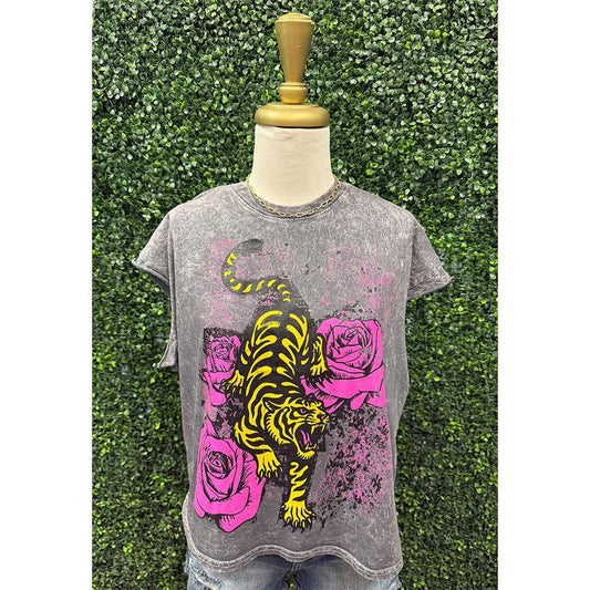 Grey Tiger Rose Tee