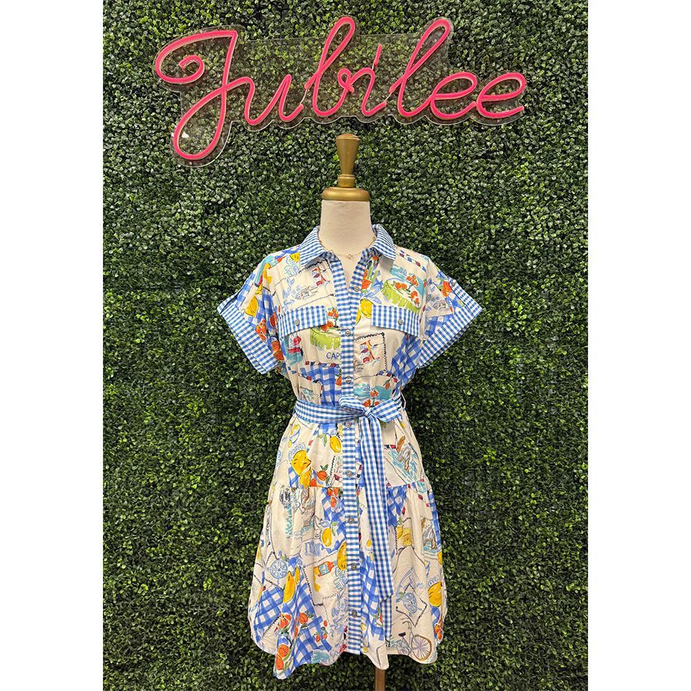 Keri Blue Mixed Print Mini Dress