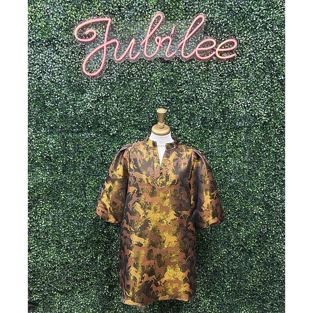 Celeste Bronze Horse Jacquard Dress