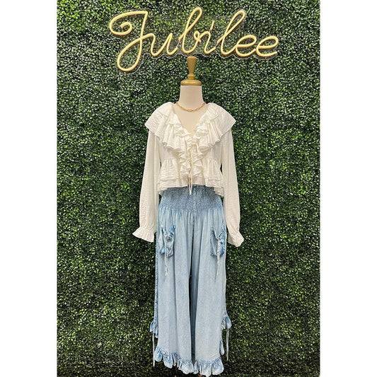 Denim Blue Ruffle Botton Pants