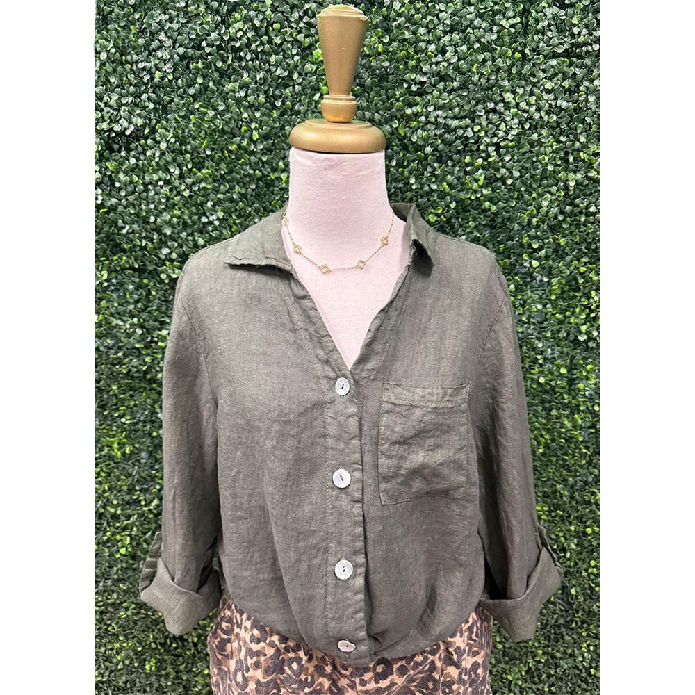 Rhea Olive Tie Front Top