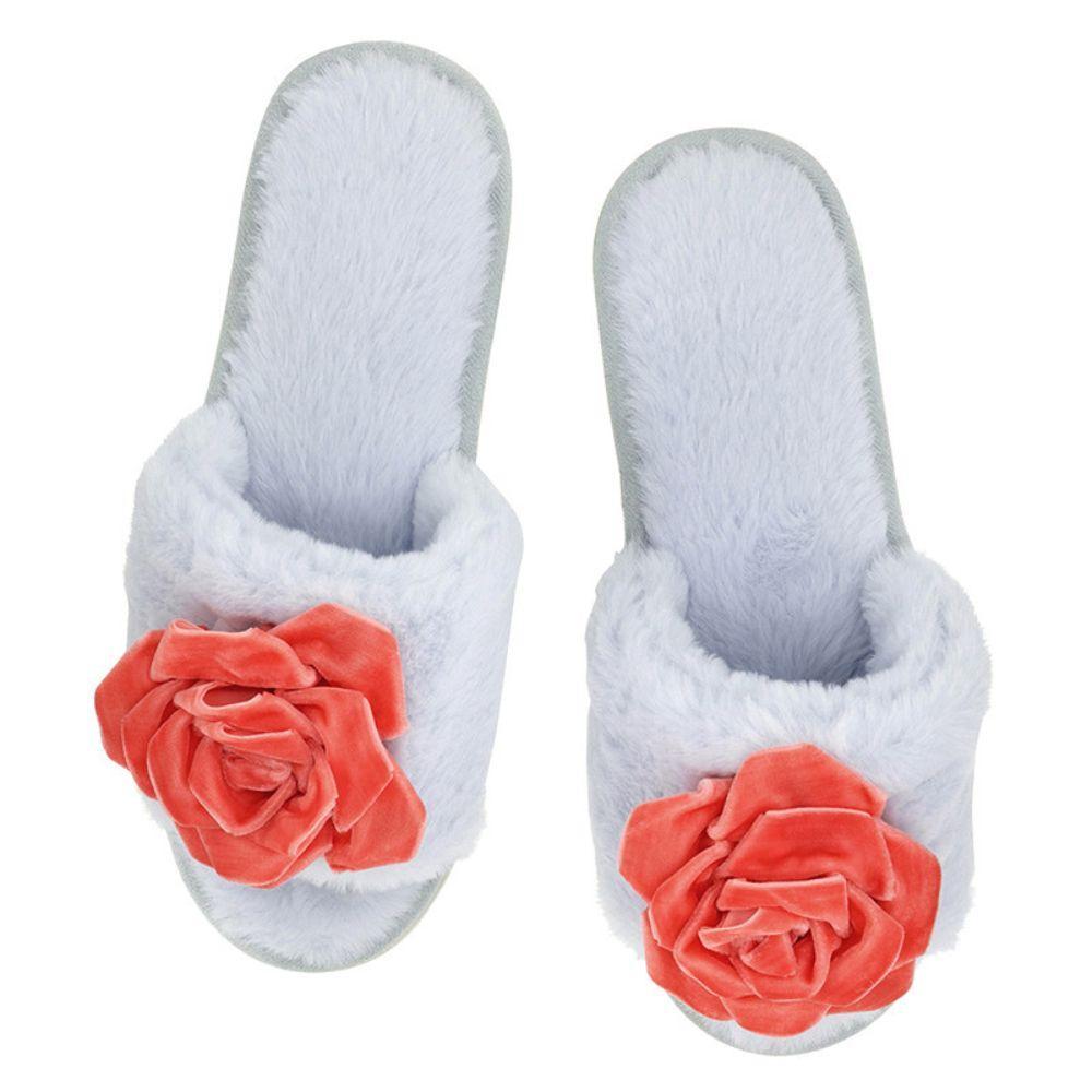 Blue Coral Velvet Rose Slippers