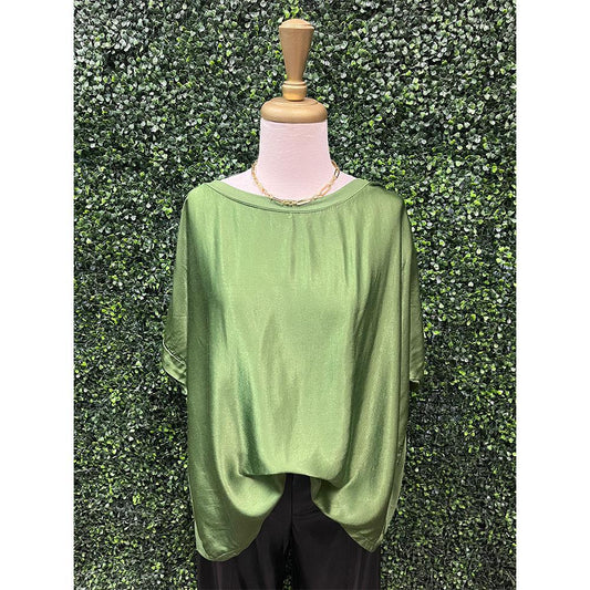 Pine Green Scoop Neck Satin Top