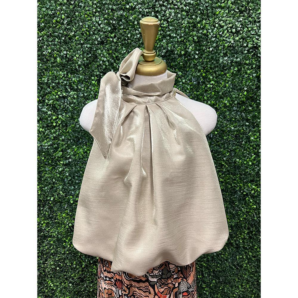 Basil Metallic Balloon High Neck Top