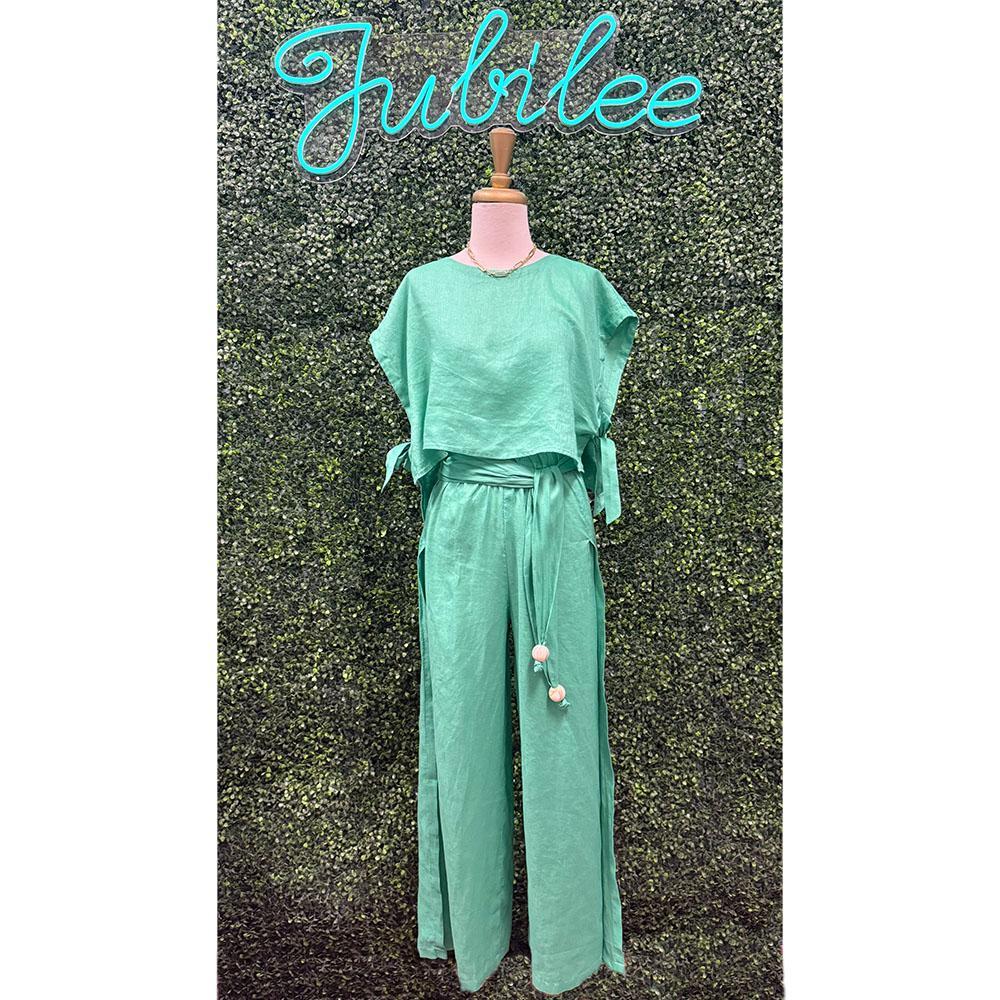 Poppy Green Linen Pants