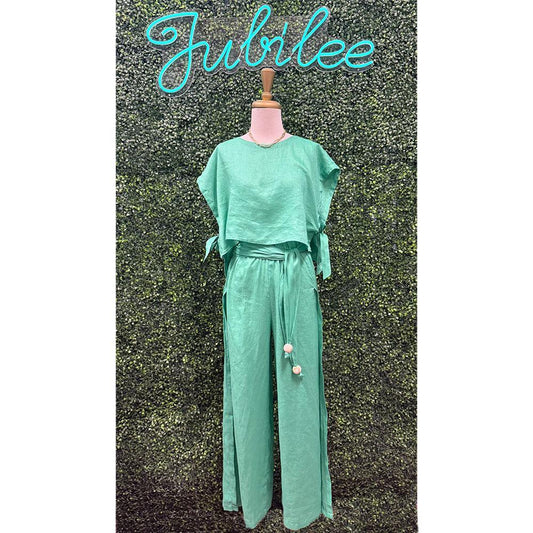 Poppy Green Linen Pants