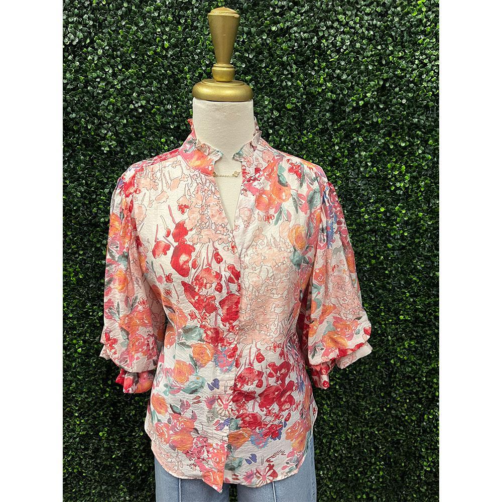 Elara Fuchsia Mix Button Down Top