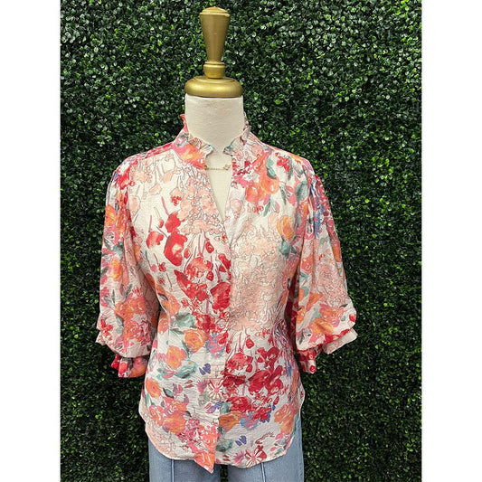 Elara Fuchsia Mix Button Down Top