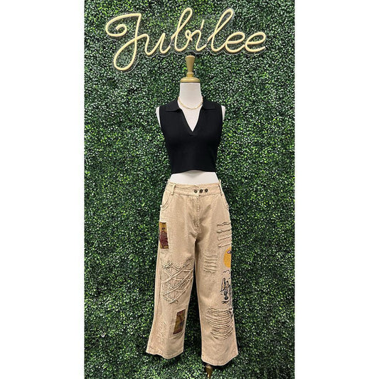 Cowgirl Print Khaki Natural Pants      **PRE-ORDER**