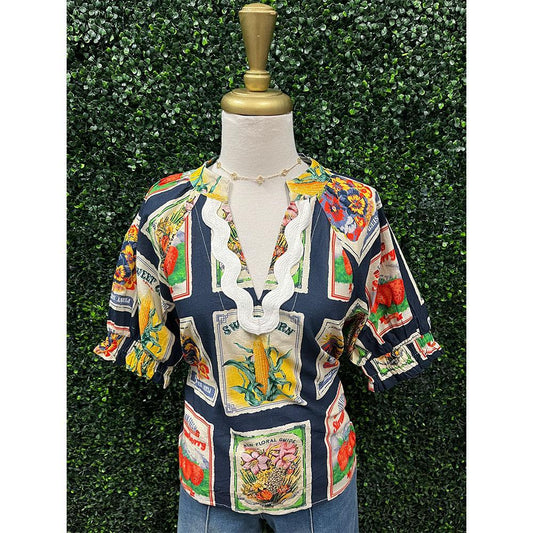 Fruit Stand Navy Blouse