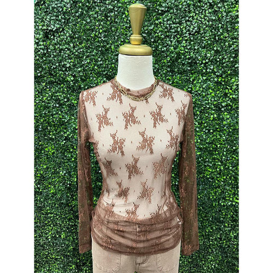 Margo Brown Lace Mesh Top