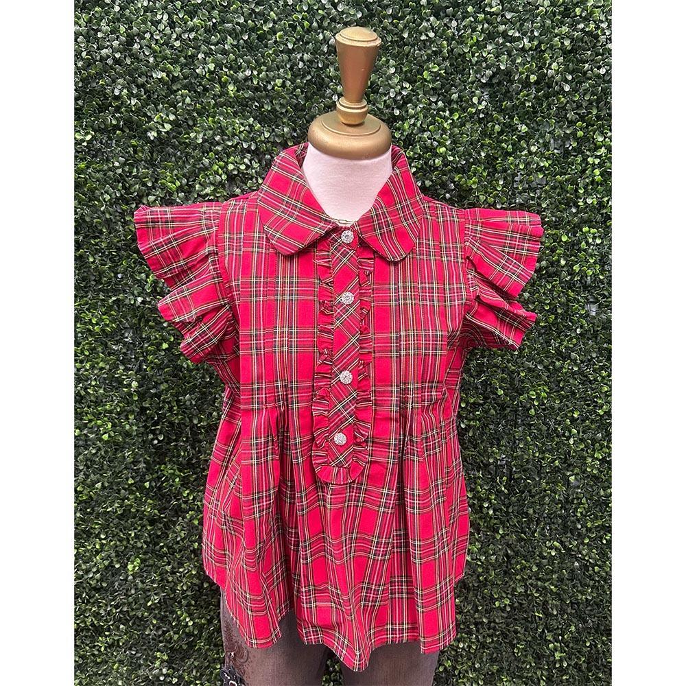 Carissa Plaid Ruffle Trim Top