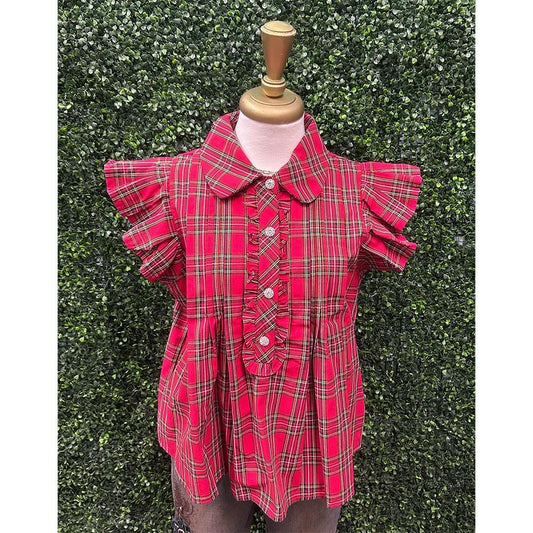 Carissa Plaid Ruffle Trim Top