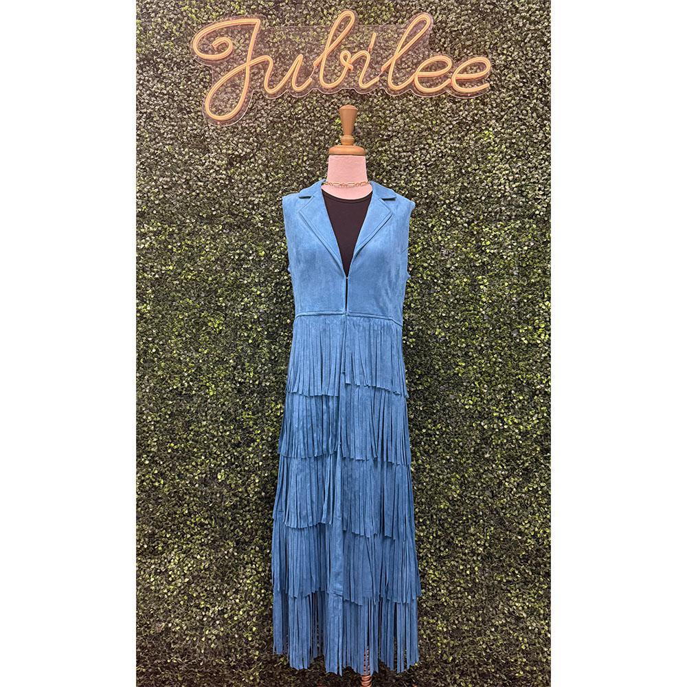 Dark Teal Faux Suede Maxi Vest