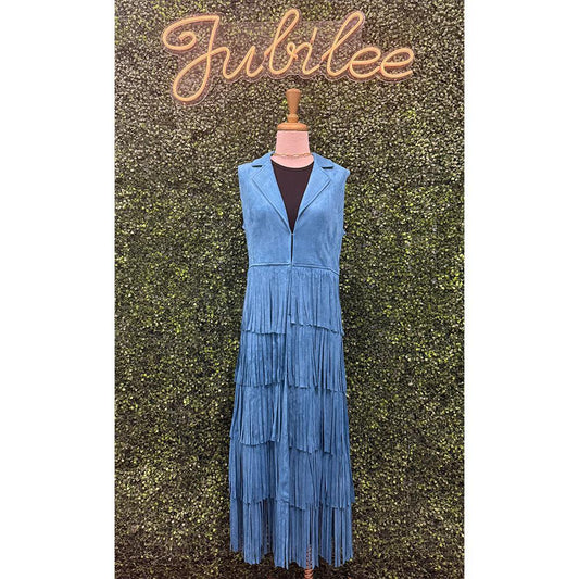 Dark Teal Faux Suede Maxi Vest