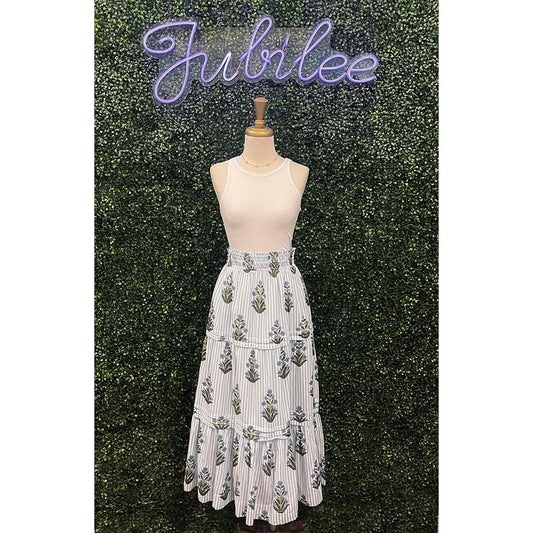 Noely Long Striped Floral Skirt