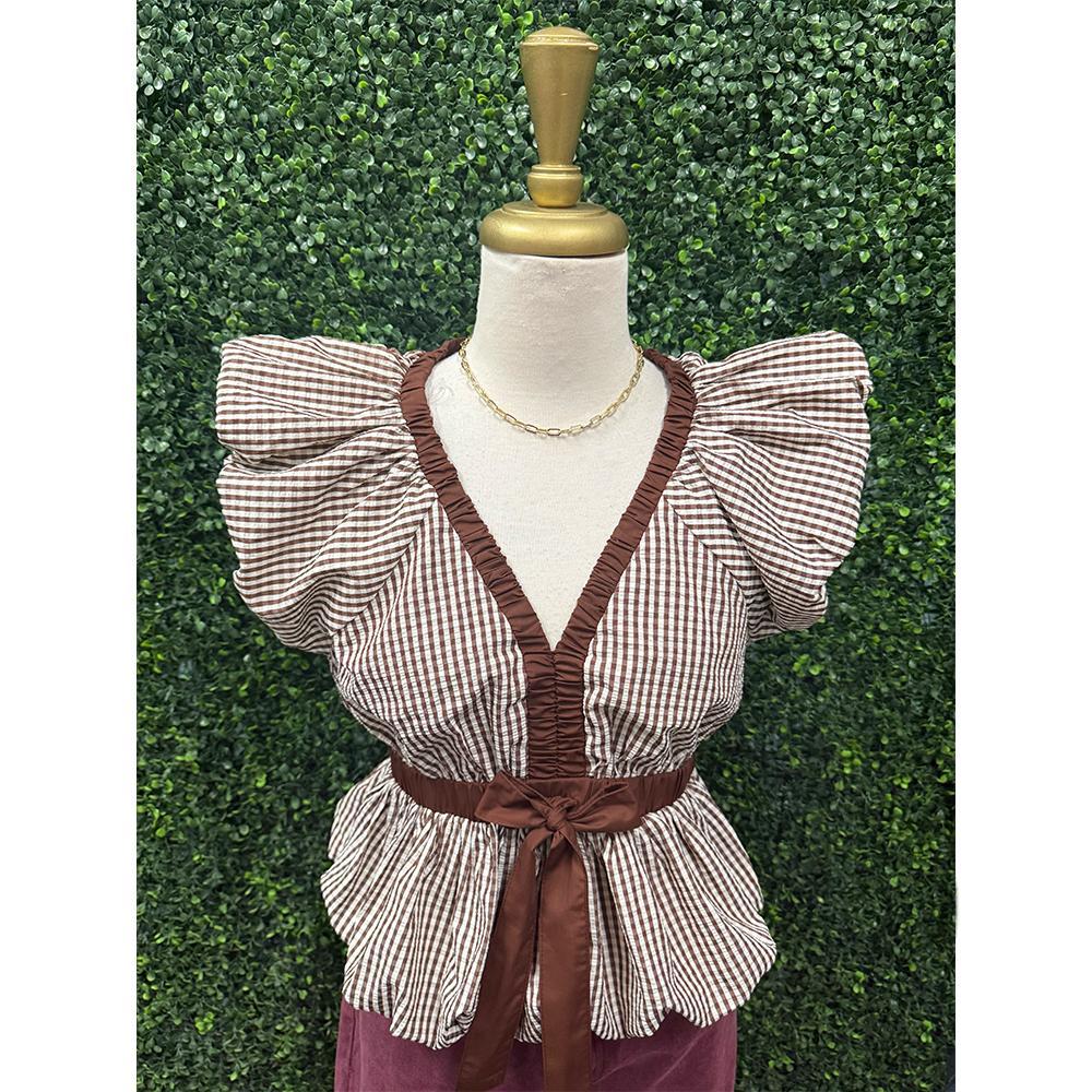 Freya Mocha Gingham Blouse