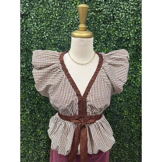 Freya Mocha Gingham Blouse