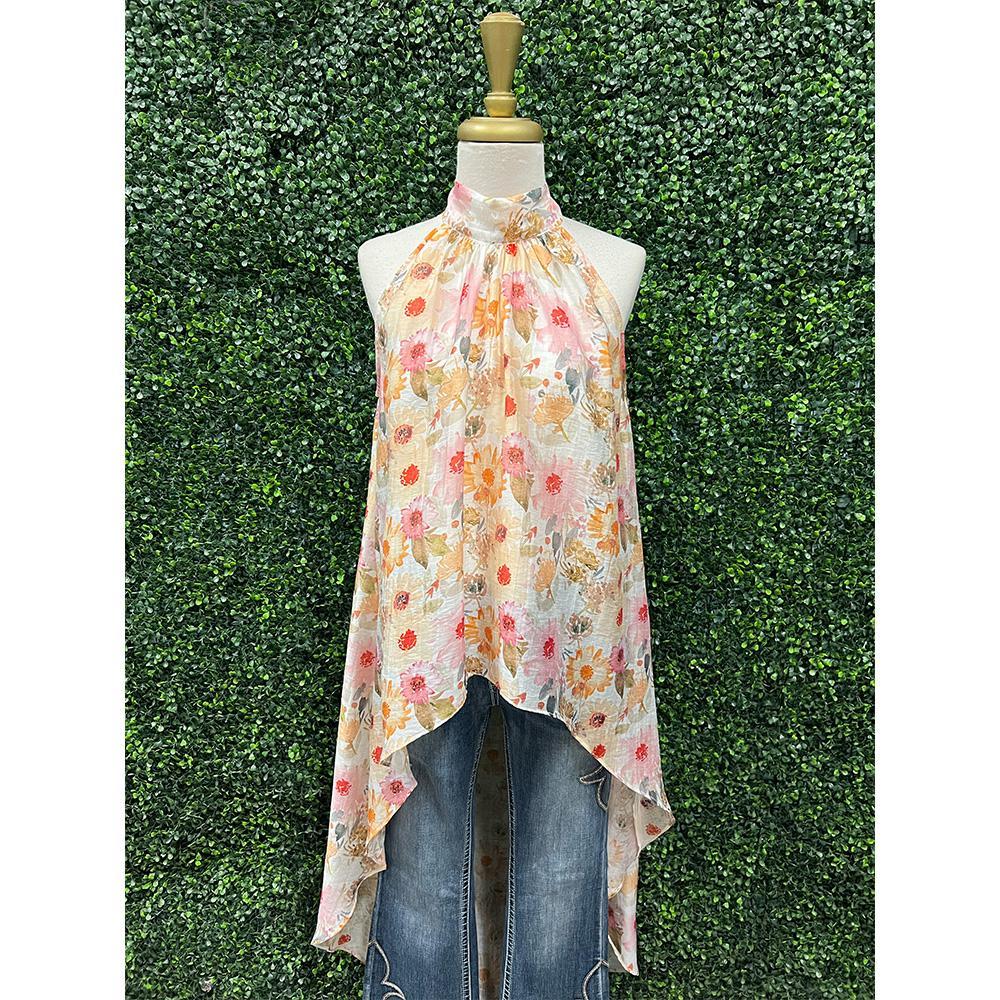 Holly Cream Floral High-Low Halter Top