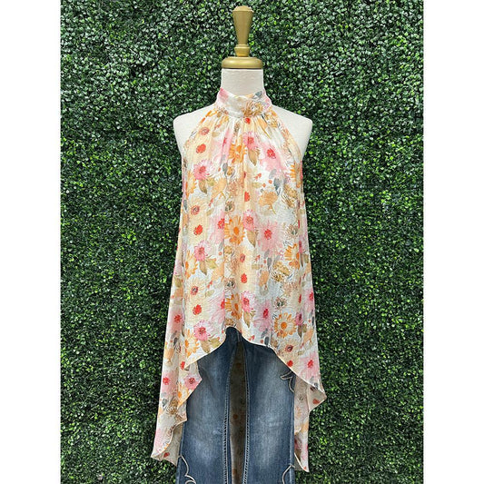 Holly Cream Floral High-Low Halter Top