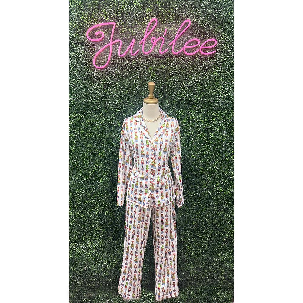 Festive Nutcracker Silky Satin Pajama Long Sleeve Set