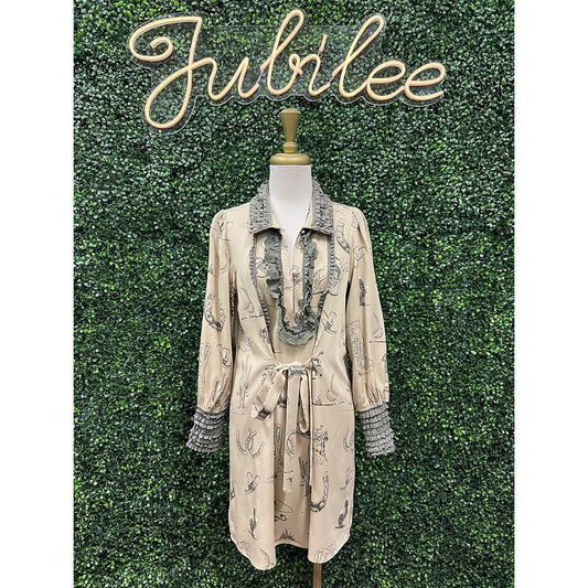 Western Graphic Ruffle Tie Waist Mini Dress