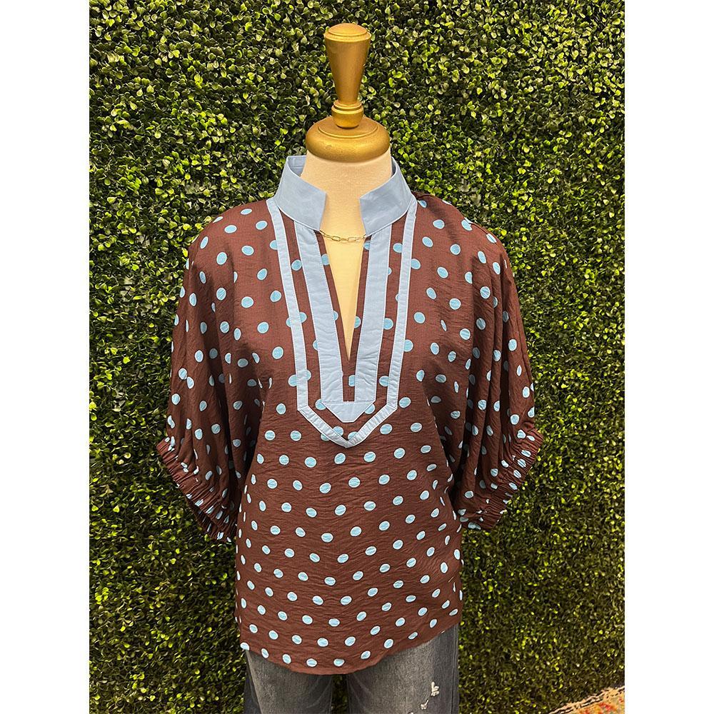 Lizzie Brown Polka Dot Dolman Sleeve Top