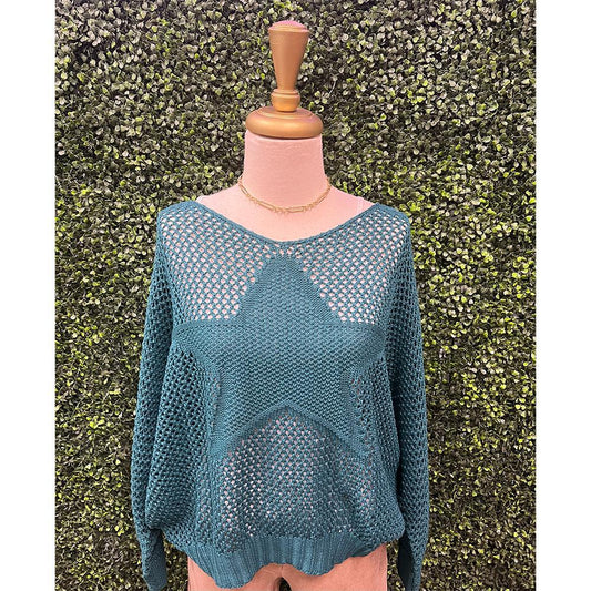 Star Teal Green Crochet Top