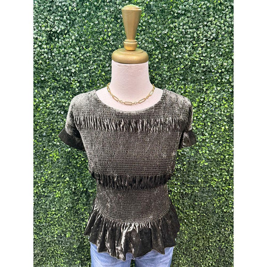 Jamie Velvet Ruffle Smocked Blouse