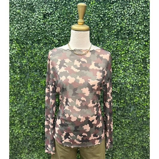 Hannah Camo Mesh Top