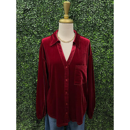 Wine Velvet Bubble Sleeve Top