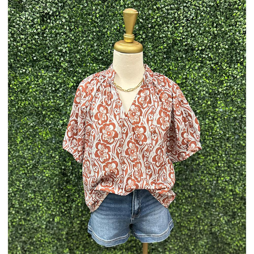 Tatianna Camel Floral Print Top