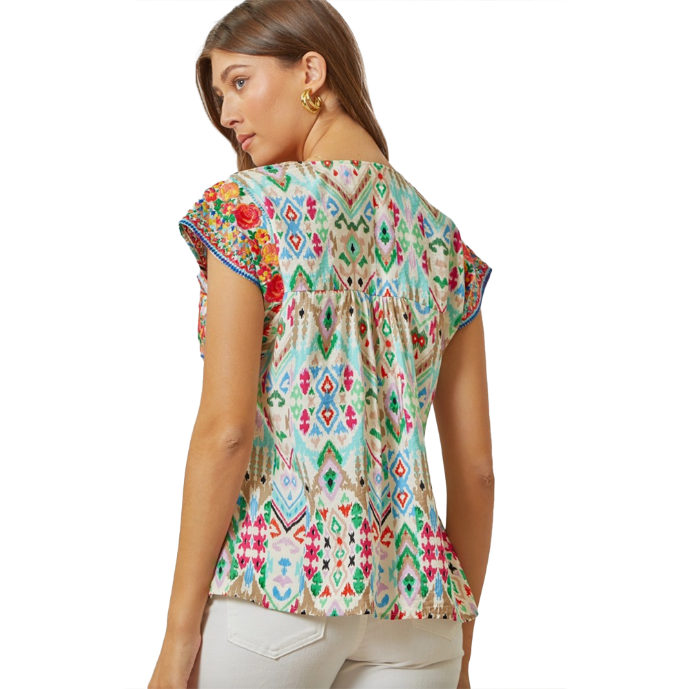 Aztec Floral Embroidered Top