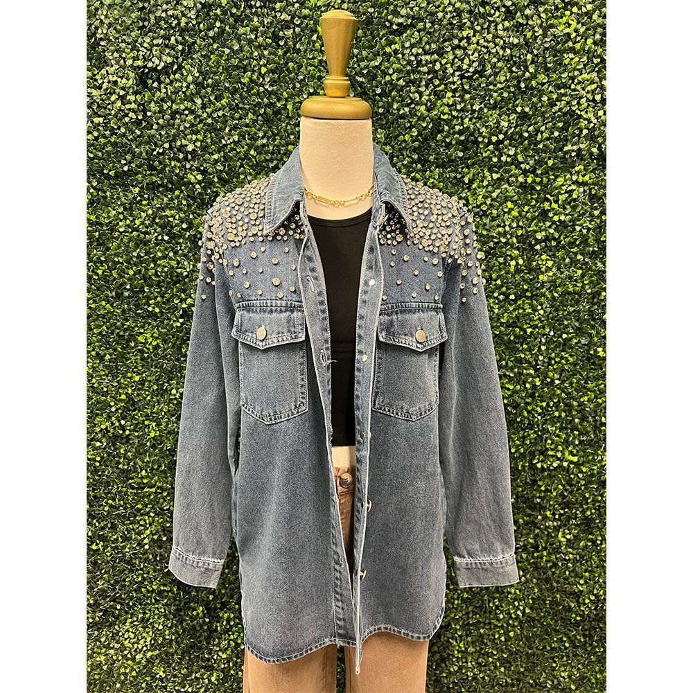 Brianne Jeweled Denim Button Down