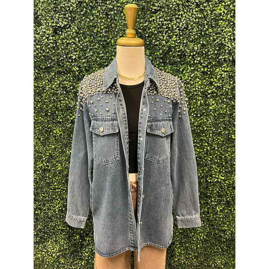 Brianne Jeweled Denim Button Down