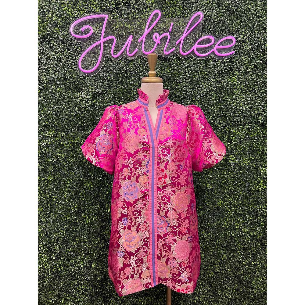 Priscilla Magenta Floral Jacquard Dress